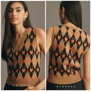 NWT Anthropologie Vera Jacquard Sweater Vest in Heart Print